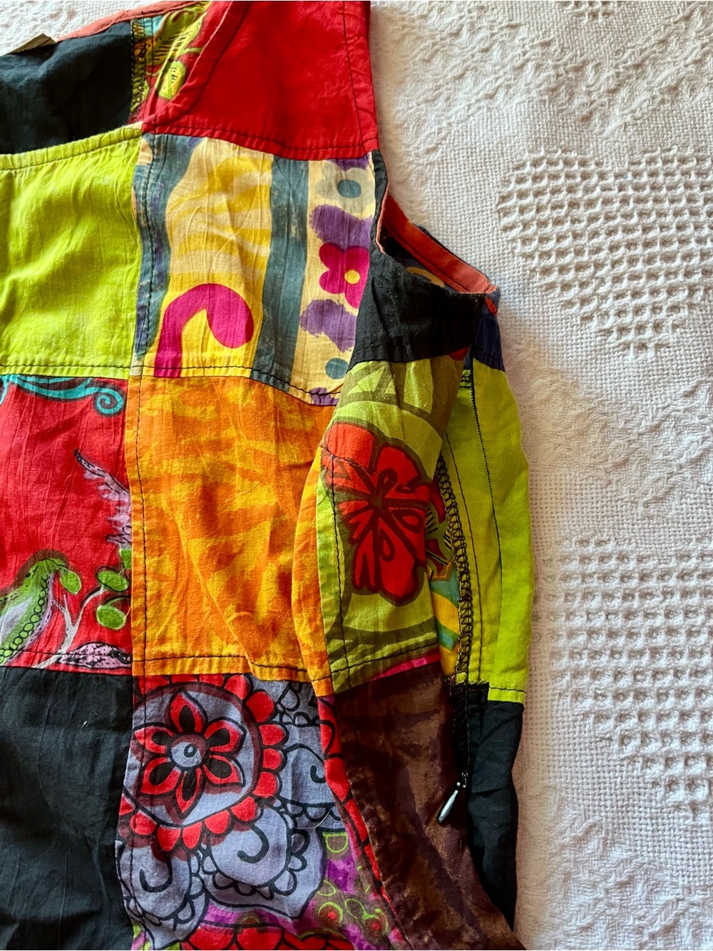 Sleeveless Patchwork Multi-Color A-Line Dress Made in Nepal - Picture 4 of 8